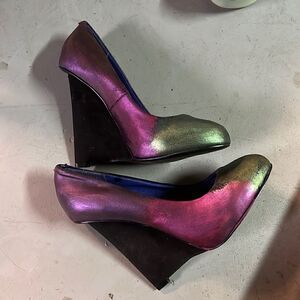 Size 6 Custom Upcycled David Dixon Vintage metallic ombre Wedges